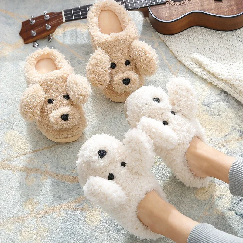 Top Trends: Couples Home Slippers Warm Plush Women Men Slipper Winter Shoes Indoor New Fashion Non Slip Casual Cute Cartoon Animal Slides Shoppable Styles