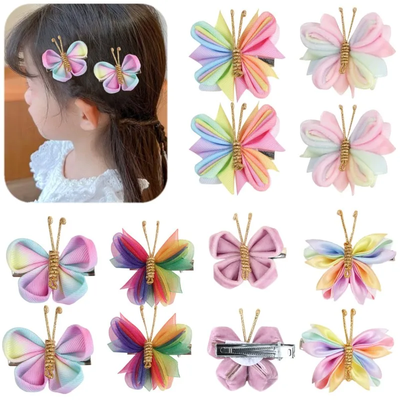 Top Trends: 2Pcs Butterfly Hair Clip Gradient Flocking Hairpin For Baby Girl Velvet Flower Barrettes Kids Hairgrip Headwear Hair Accessories Shoppable Styles