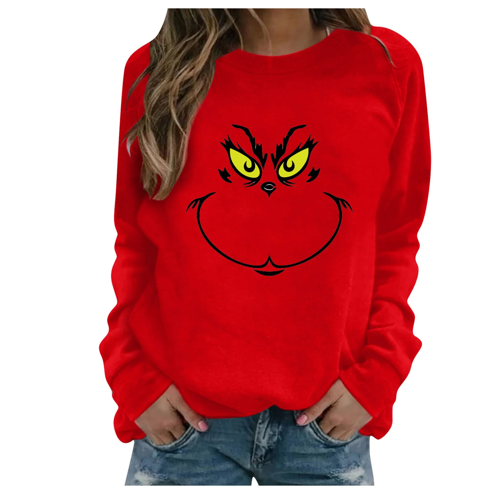 Top Trends: Women's Sweatshirt Pullover Streetwear Black White Red Graphic GrinchS Street Casual Round Neck Long Sleeve Top Micro-elastic Shoppable Styles