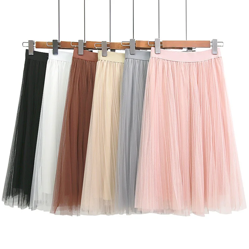 Top Trends: 3 Layers Tulle Skirts Womens Black Gray White Adult Tulle Skirt Elastic High Waist Pleated Midi Skirt Shoppable Styles