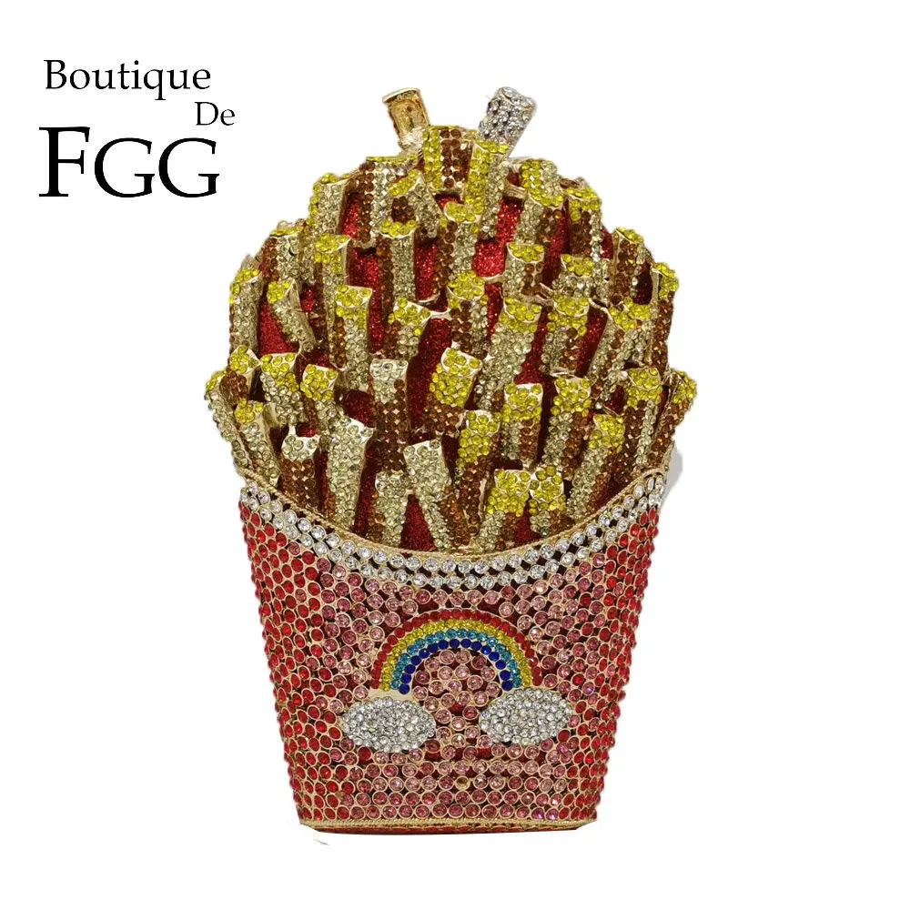 Top Trends: Boutique De FGG (in Stock) French Fries Chips Clutch Minaudiere Bag Women Crystal Evening Bag Wedding Rhinestone Handbag Purse Shoppable Styles