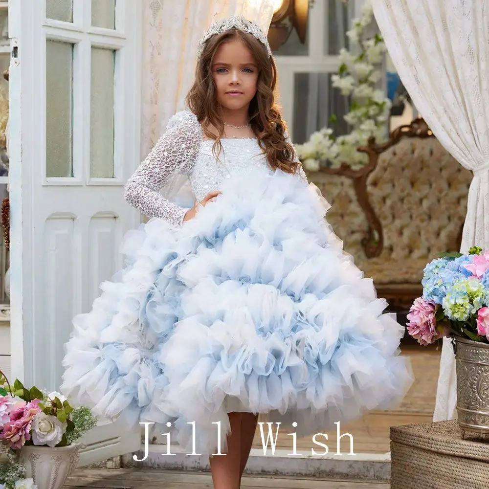 Top Trends: Jill Wish Luxury Baby Blue Girl Dress Beaded Dubai Princess Kids Wedding Birthday First Communion Party Prom Gown 2024 J286 Shoppable Styles