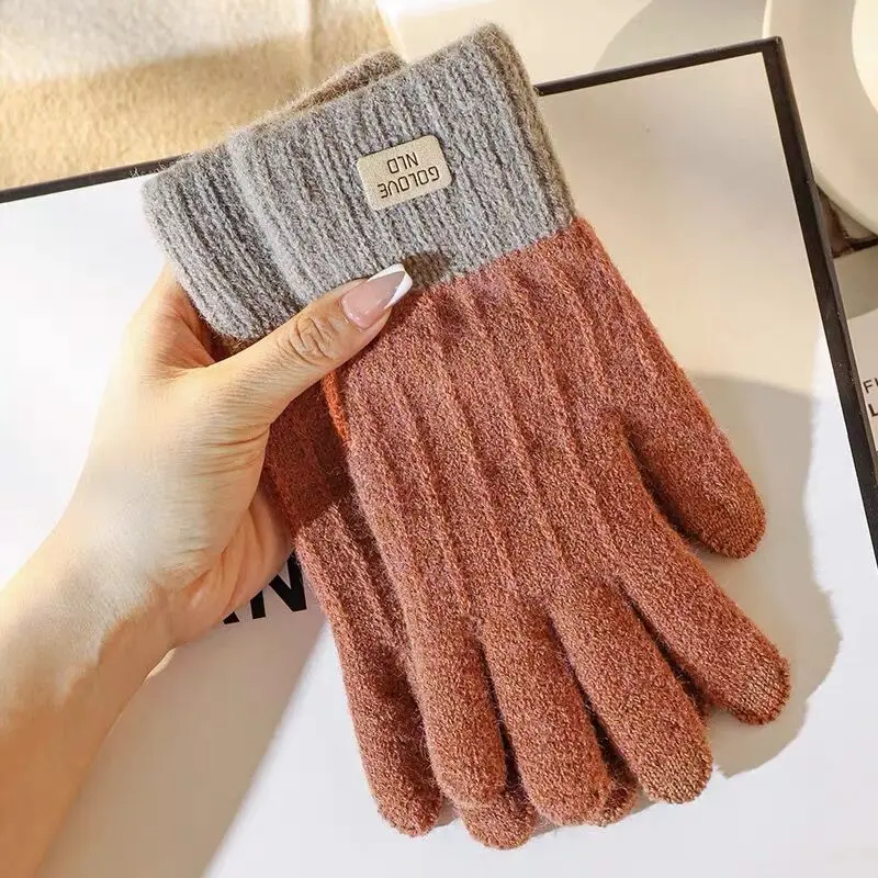 Top Trends: Knitted Thick Full Finger Gloves Women Winter Warm Imitation Cashmere Furry Gloves Touchscreen Riding Driving Plush Mittens Shoppable Styles