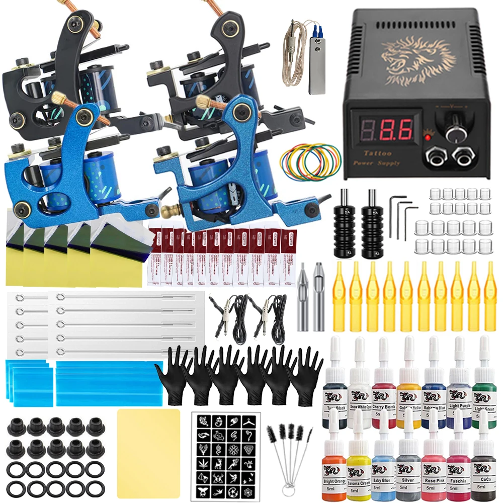 Top Trends: Complete Tattoo Kit Coil Tattoo Machine Set Tattoo Power Supply Needles Professional Tattoo Machine Kit For Beginner Starter Shoppable Styles