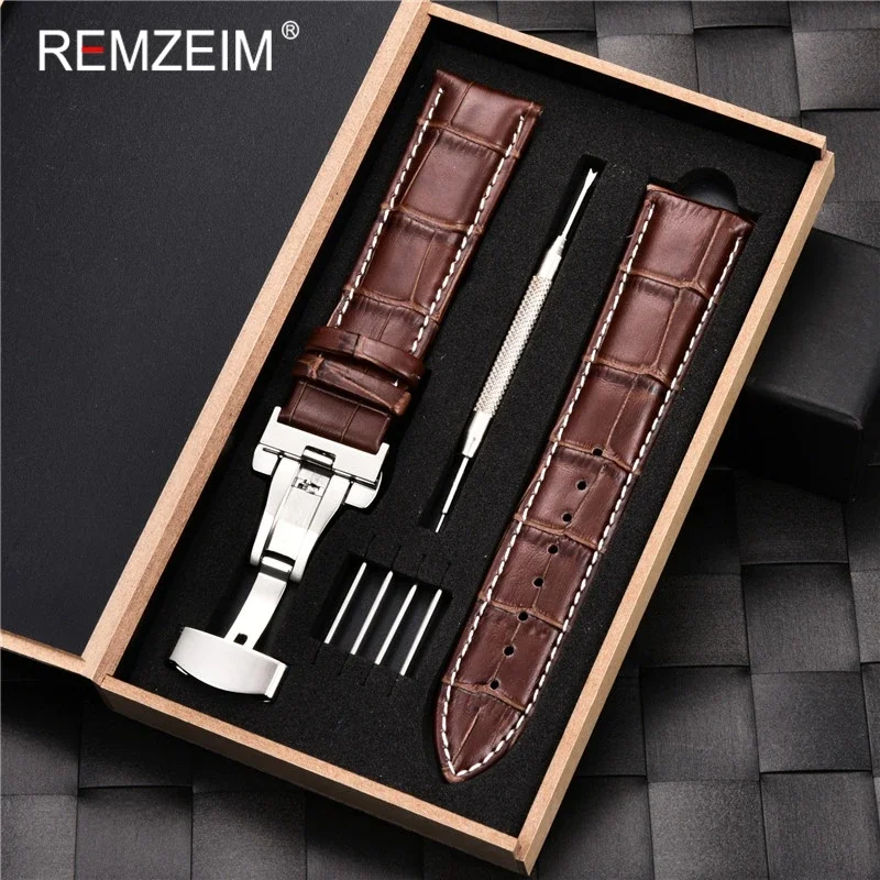 Top Trends: REMZEIM Watchband 16 17 18 19 20 21 22 23 24mm Calf Genuine Leather Strap Watch Band With Watchband Box Watch Accessories Shoppable Styles