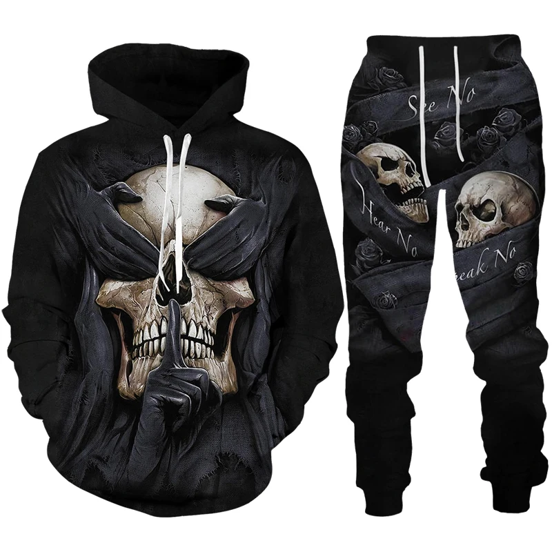 Top Trends: Personality Skull 3D Print Men's Tracksuit Set Gothic Punk Hoodie Sweatshirt / Suit Cool Halloween Streetwear Clothes Shoppable Styles