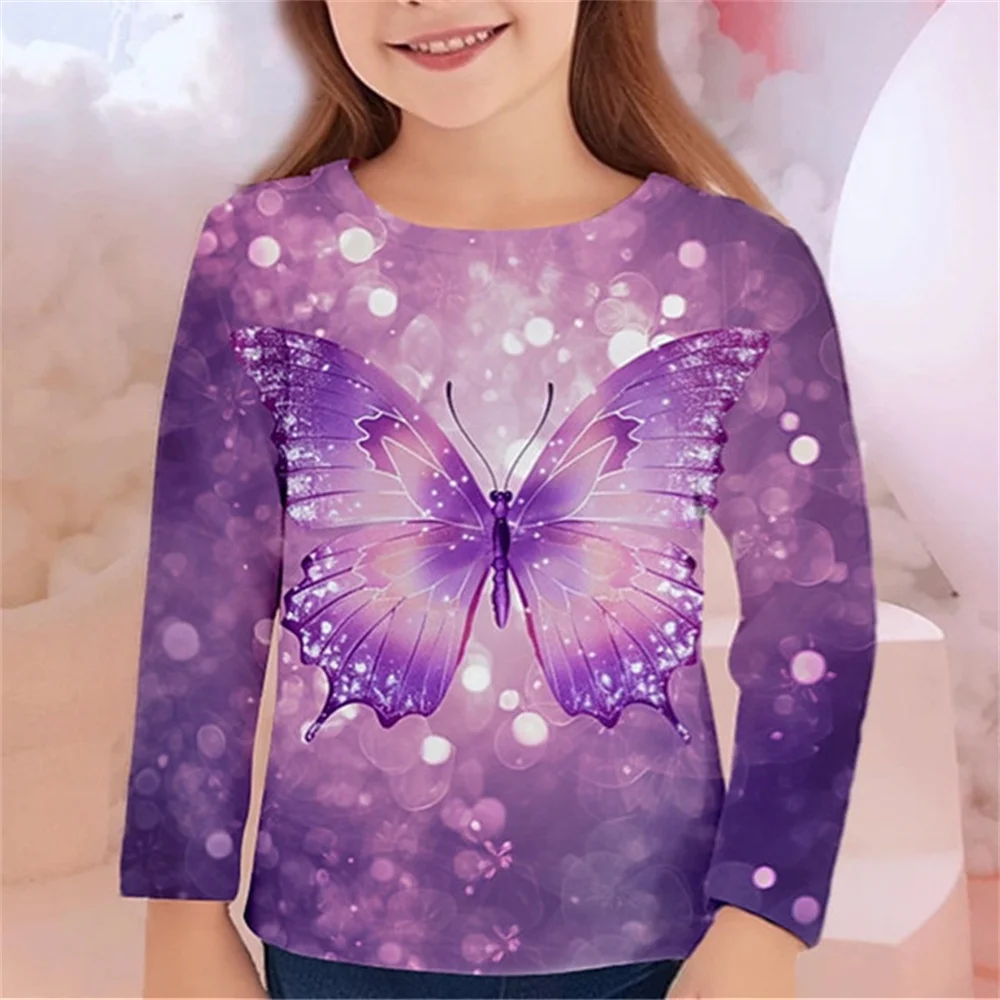 Top Trends: Korean Children's Clothing 2023 Long Sleeve T-Shirt For Girl Teenegers Tops Sparkling Butterfly Girls T Shirt For Kids 10 Years Shoppable Styles - Image 3