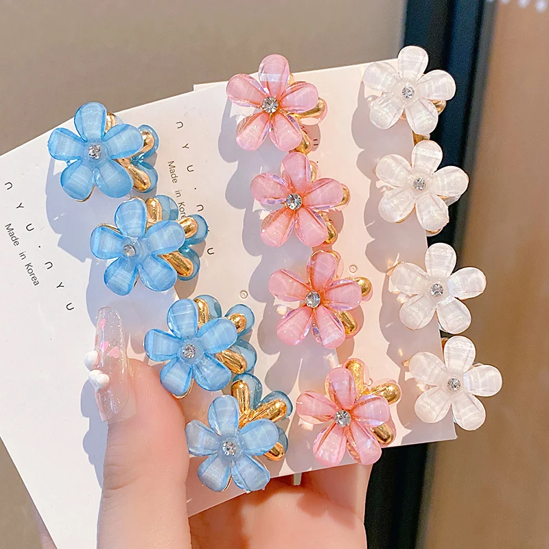 Top Trends: 6PCS Cute Crystal Flower Mini Hair Crab Clamps Girls Women Sweet Pearl Hair Clip Claw Metal Barrettes Children Hair Accessories Shoppable Styles