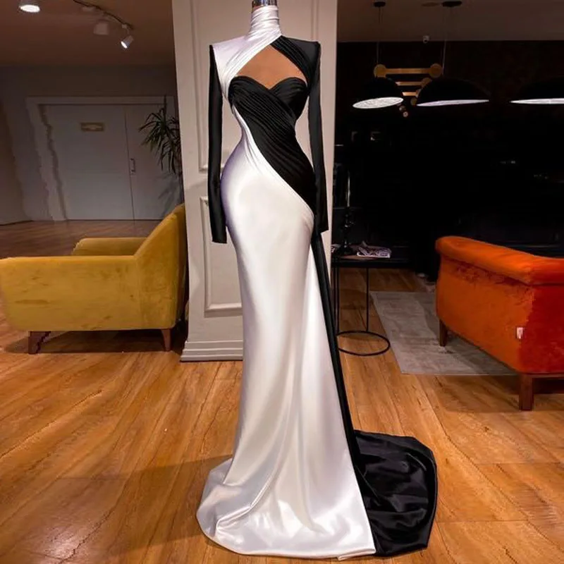 Top Trends: Classic Formal Black And White Mermaid Prom Dresses Long Sleeves Sweetheart Women Elegant Evening Pageant Gowns Custom Made Shoppable Styles