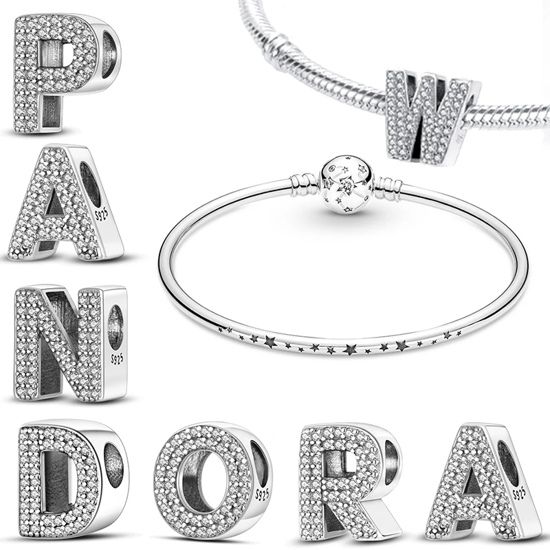 Top Trends: Fit Pandora Bracelets Charms Plata De Ley 925 Silver 26 Alphabet Letters Charms Beads For Women Fine DIY Birthday Jewelry Gifts Shoppable Styles