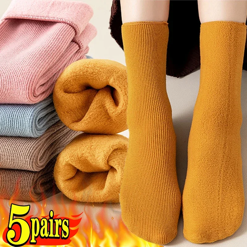 Top Trends: 5pairs Winter Wool Warm Women Socks Super Thicker Solid Cashmere Socks Merino Wool Socks Against Cold Snow Sleep Terry Socks Shoppable Styles