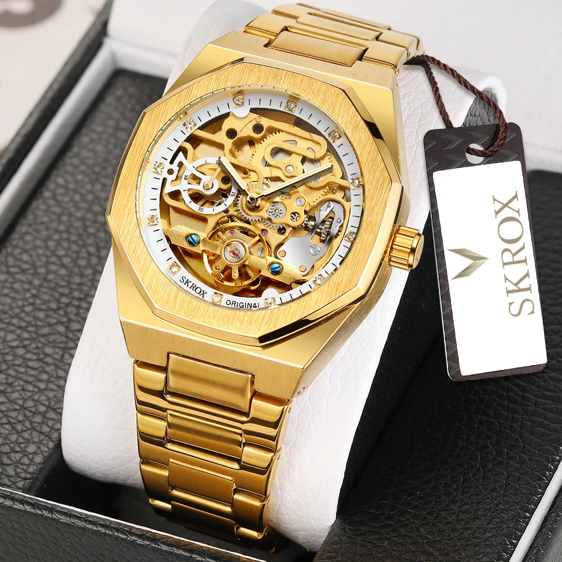 Top Trends: 2024 New SKROX High Quality Octagon Luminous Transparent Dial Automatic Mechanical Waterproof Stainless Steel Strap Men's Watch Shoppable Styles