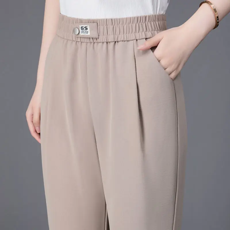 Top Trends: Summer Thin Solid High Waist Harun Pants Ice Nine Point Casual Loose Large Radish Trousers New Fashion Simplicity Women Clothes Shoppable Styles