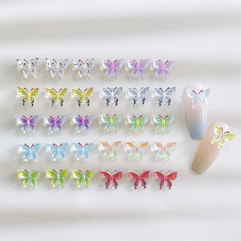 Top Trends: 10pcs Korean Ice Transparent Butterfly Nail Art Charms 3D Cartoon Rhinestones Resin Jewelry Nail Decoration DIY Kawaii Accessory Shoppable Styles