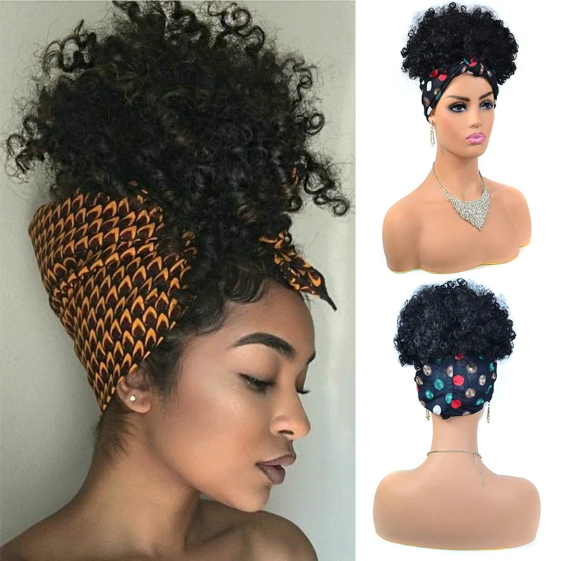 Top Trends: Fluffy Headband Wigs For Black Women Short Afro Kinky Curly Headwrap Wig High Temperature Natural Synthetic Headband Scarf Wig Shoppable Styles