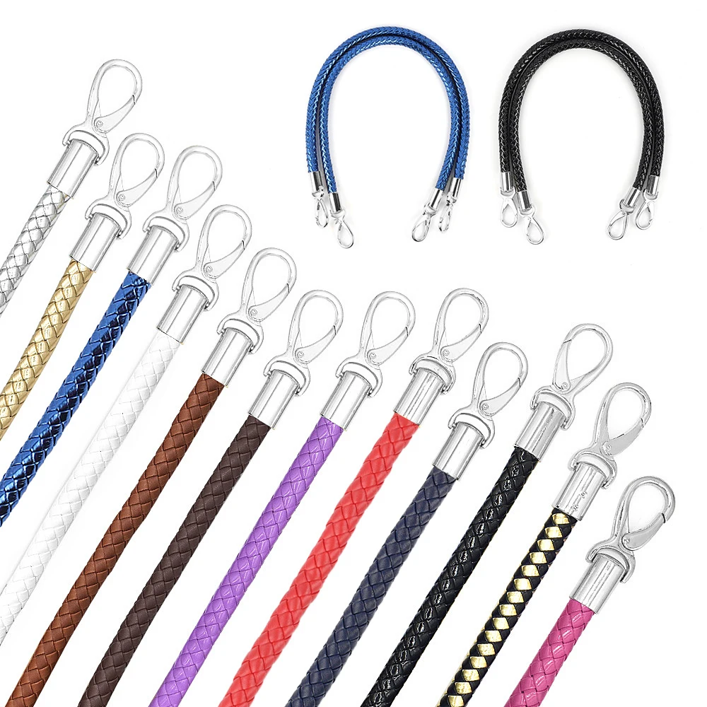 Top Trends: 2pcs PU Leather Braided Rope Handles For Handbag Shoulder Bag Strap Handmade Bag DIY Accessories Silvery Alloy Metal Hook Buckle Shoppable Styles