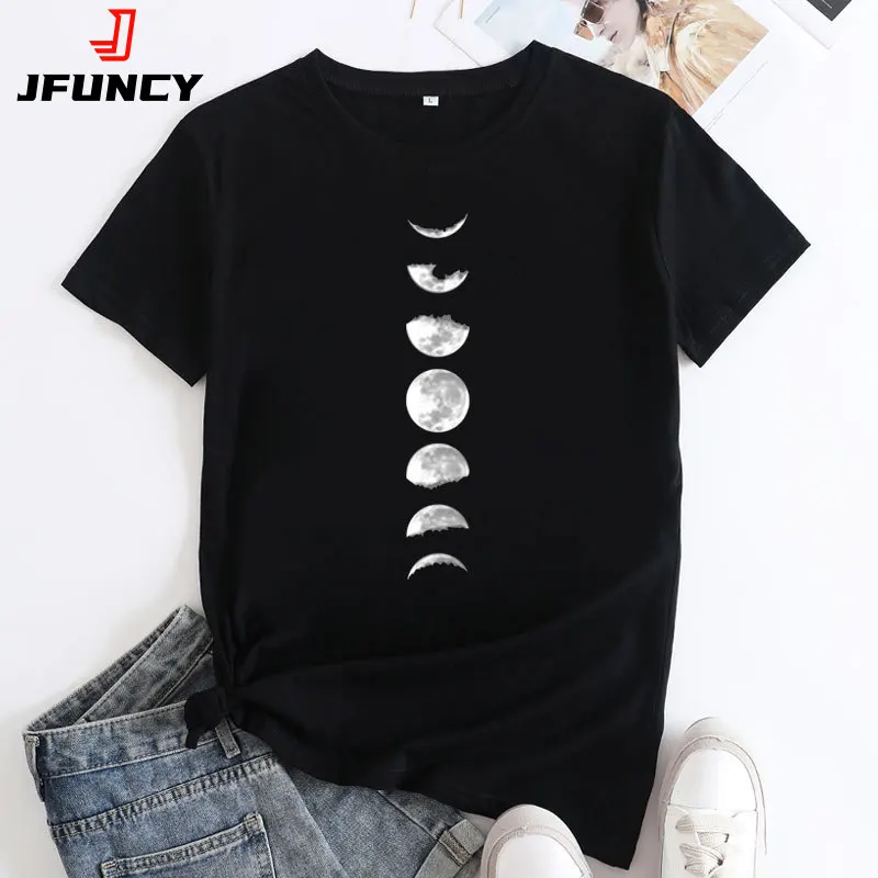 Top Trends: JFUNCY 2024 Women T-Shirt Harajuku Moon Printed Graphic T Shirts Woman Short Sleeve Tops Summer Female Cotton Tee Women&#039;s Tshirt Shoppable Styles