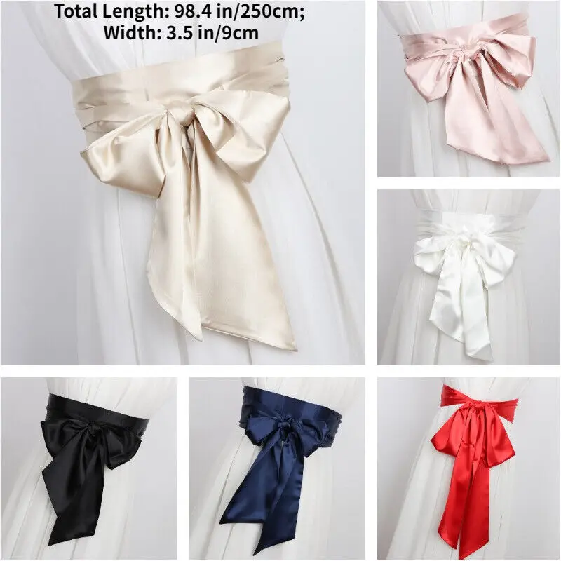 Top Trends: Satin Silk Wide Belt Women 250cm Long Japanese Style Lace Up Waistbands Satin Corset Belts Ribbon Cummerbund Shoppable Styles