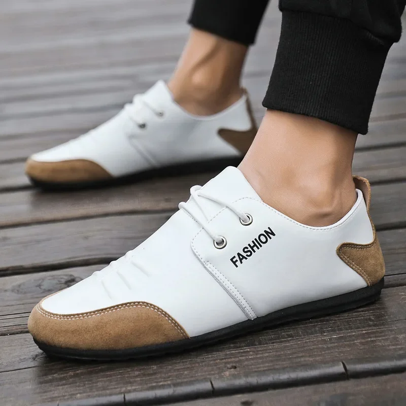 Top Trends: Flat Men Shoes Leisure Leather Shoes For Men White Footwear 2023 Summer Trend Breathable Soft Casual Sneakers British Peas Shoes Shoppable Styles