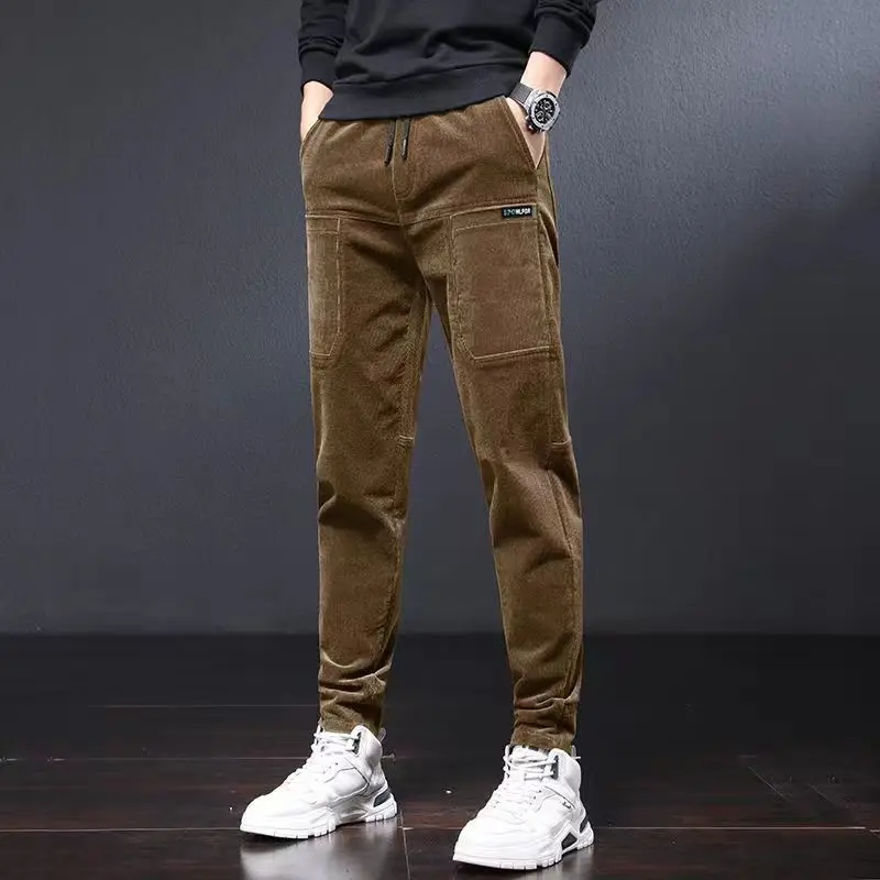 Top Trends: Fashion Loose Pockets Spliced Corduroy Bandage Casual Pants Men's 2023 Autumn Winter Oversized Solid Color All-match Pants Shoppable Styles