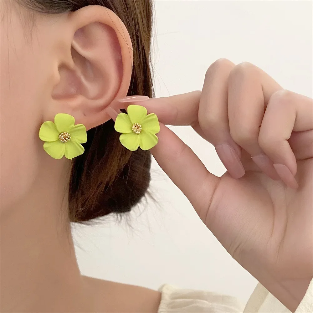 Top Trends: 925 Silver Needle Spring Summer Flower Earrings For Women Korean Jewelry 2023 Trendy Sweet Peach Blossom Women's Stud Earrings Shoppable Styles - Image 4