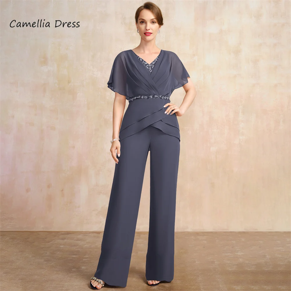 Top Trends: New V-Neck Mother Of The Bride Dress Floor-Length Chiffon A Line Short Sleeve Formal Dresses Vestidos Mae Da Noiva Casamentos Shoppable Styles