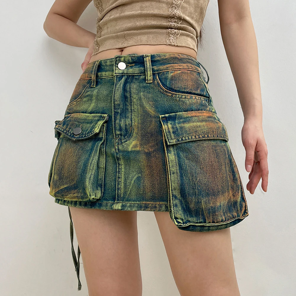 Top Trends: Women Asymmetrical Pockets Denim Skirts Sexy Fashion High Waist Skirts Female Clubwear Concise Y2K All-match Outfits Shoppable Styles