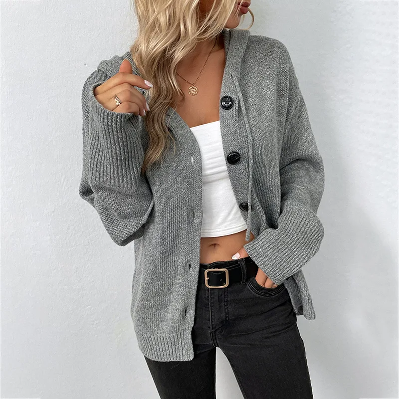 Top Trends: 2023 Autumn And Winter Cardigan For Women Hooded Sweaters V-Neck Solid Long Sleeve Knitted Sweater Drawstring Knitted Coat Woman Shoppable Styles