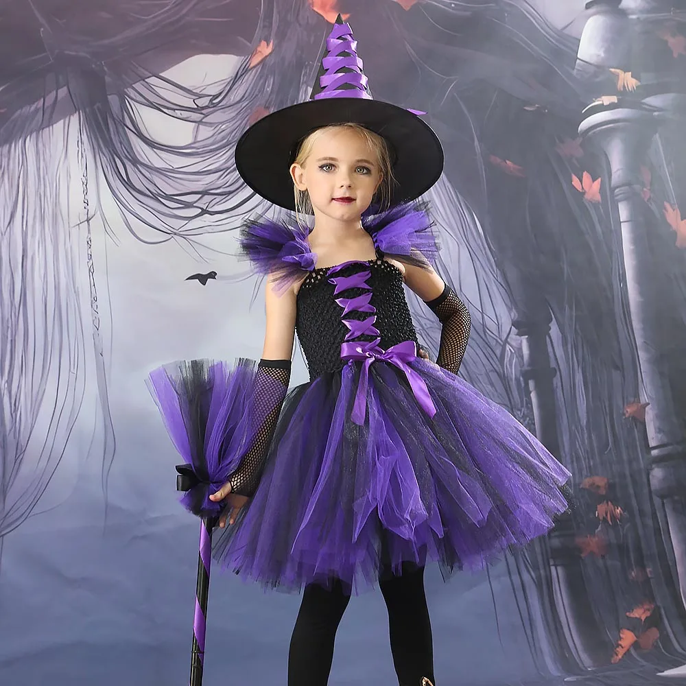 Top Trends: Girls Halloween Witch Tutu Dress Handmade Carnival Costume For Children Party Prom Dresses Kids Photo Clothes Fancy Dress Shoppable Styles