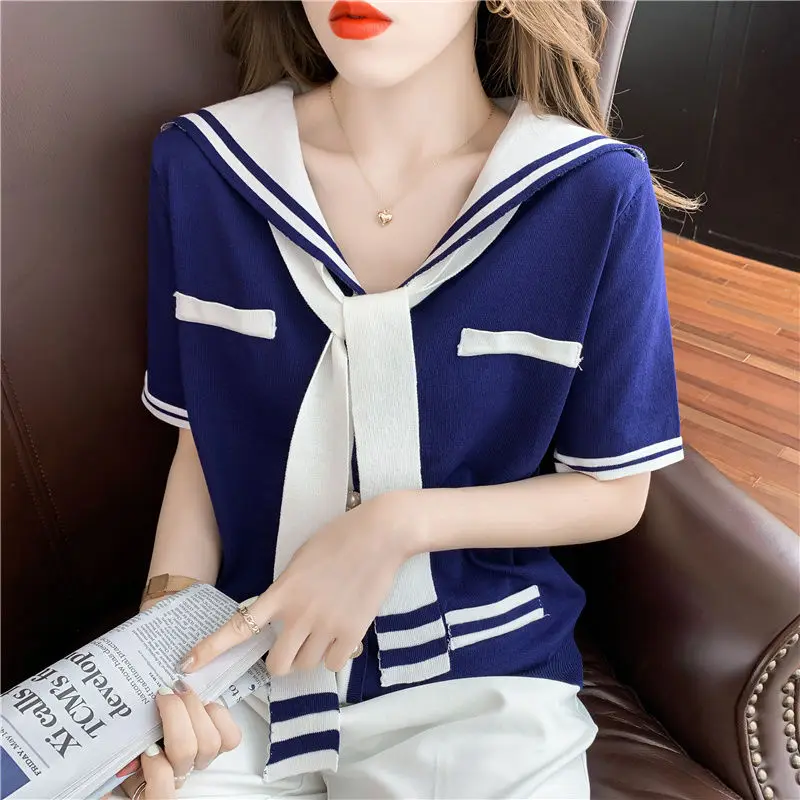 Top Trends: Fashion V-Neck Spliced Tie Button Loose Blouse Oversized Lace Up Commute Pullovers 2022 Summer New Casual Female Clothing Shirt Shoppable Styles - Image 4