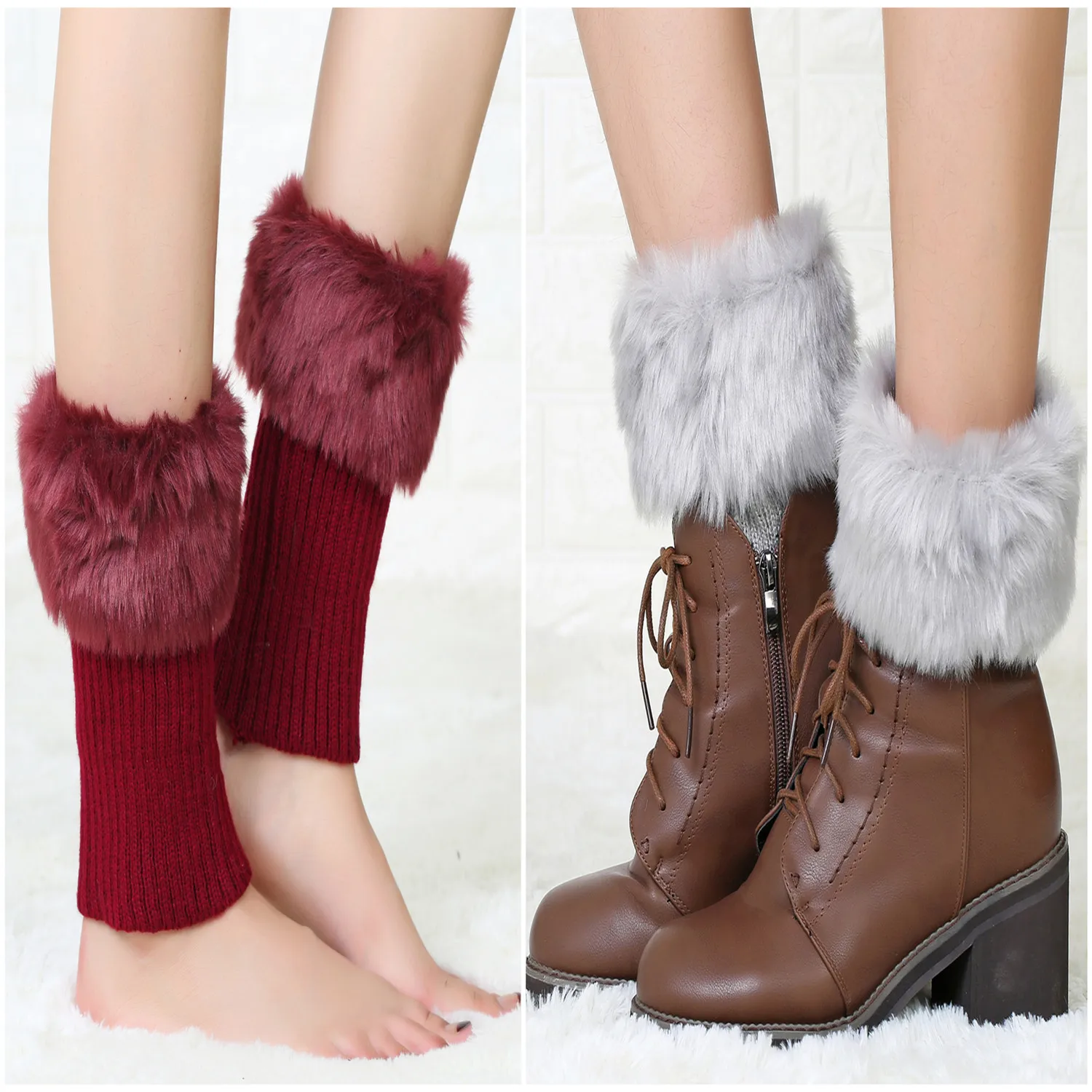 Top Trends: Women Leg Warmers Winter Autumn Lady Crochet Knitted Turn-over Fur Trim Leg Boat Socks Thick Boot Cuffs Toppers Warm Foot Cover Shoppable Styles