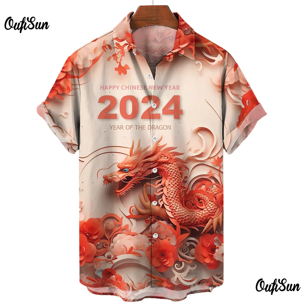 Top Trends: 2024 New In Hawaiian Shirt For Men 3d Dragon Print Summer Short Sleeve Tops Fashion Casual Oversized Clothing Outdoor Shirts Shoppable Styles