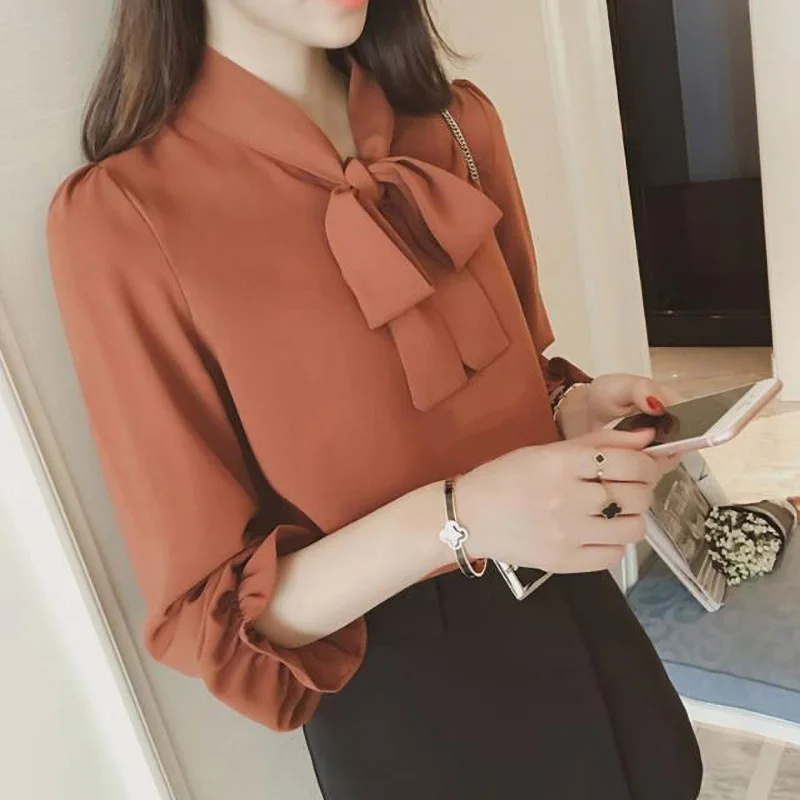 Top Trends: Elegant Bow Petal Sleeve Chiffon Shirts 2023 Spring New Fashion Office Lady Solid V-Neck Loose Oversized Pullovers Blouse Female Shoppable Styles