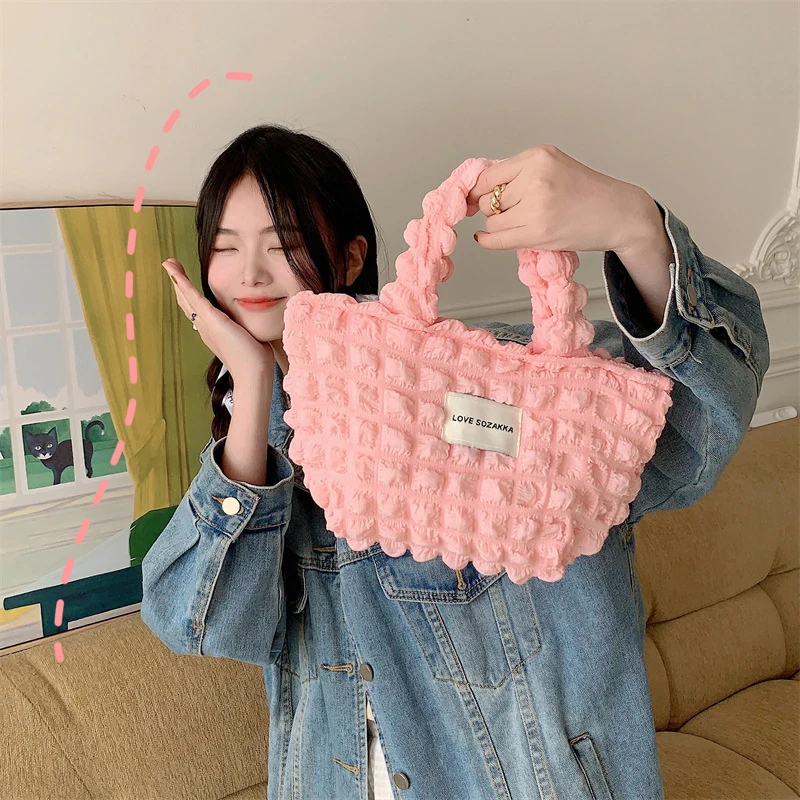 Top Trends: Korean Version Ins Style Fashion Bubble Hand Tote Bag Large Capacity Handbag Women Fabric Carry-on Bag For Daily Commute Shoppable Styles - Image 5