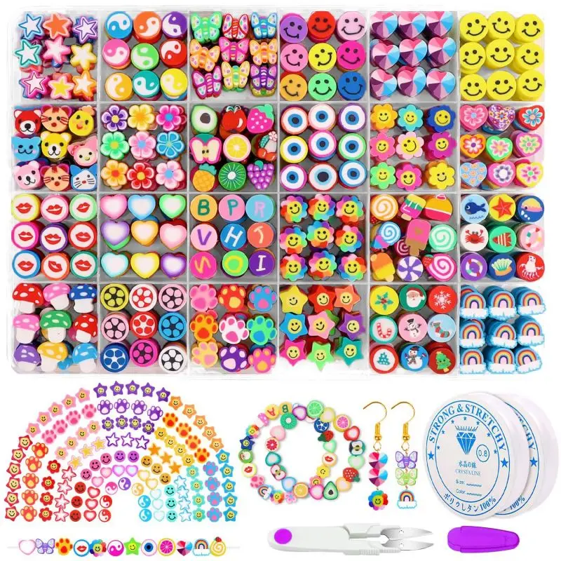 Top Trends: Clay Beads Set For Jewelry Making DIY Beaded Bracelet Necklace Accessories Kit Cute Fruit Smile Resin Beads For Making Jewelry Shoppable Styles