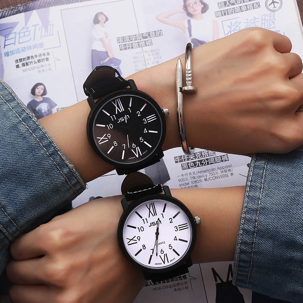 Top Trends: 1Pcs Romantic Big Dial Watch Leather Band Fashion Cute Wristwatch Women Men Quartz Clock Shoppable Styles