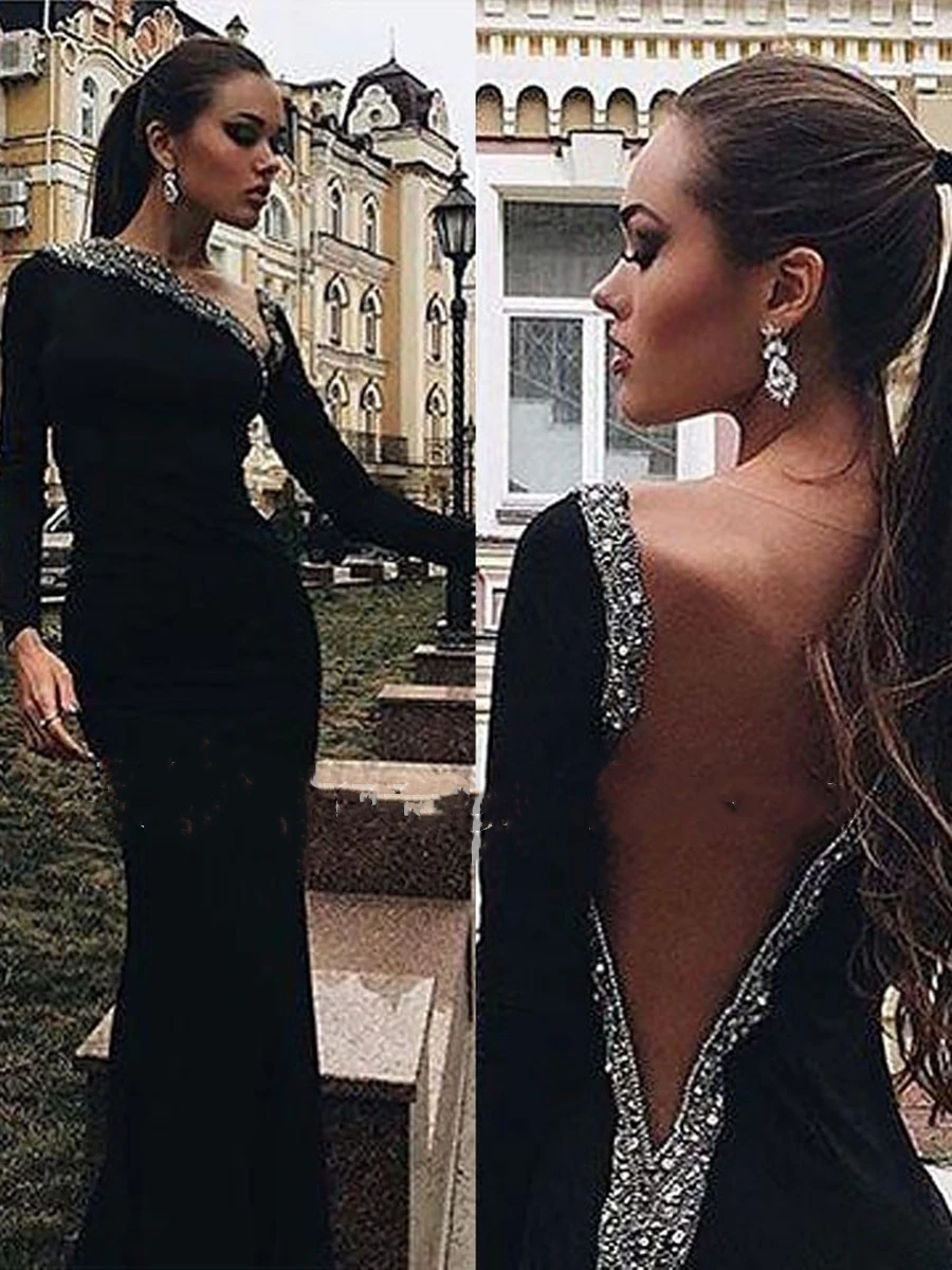 Top Trends: Fashion Satin Black Mermaid Evening Dresses Long Sleeves Beadings Saudi Arabia Party Gown Elegant Mother Of The Bride Dresses Shoppable Styles