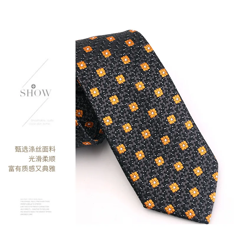 Top Trends: 148*7.5CM Orange Yellow Series Cashew Flower Plaid Leaf Business Tie Men's Bright Color Tie Retro Fashion Bowtie Collared Shirt Shoppable Styles - Image 3