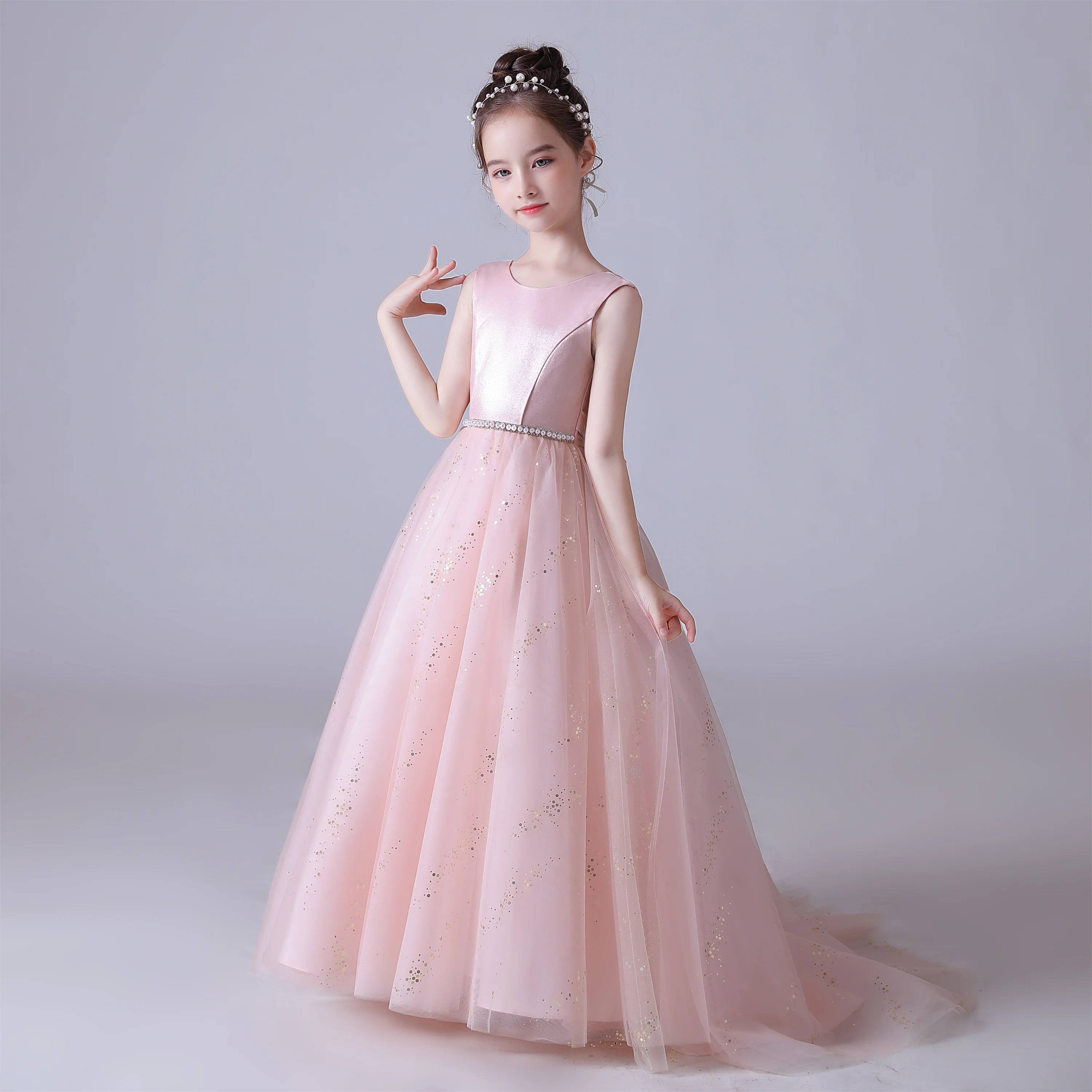 Top Trends: Dideyttawl Pink Dress For Girl O-Neck Shiny Tulle Bow Flower Girl Dresses Sleeveless Kids Birthday Formal Princess Gowns Shoppable Styles