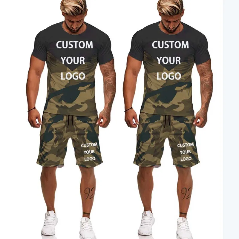 Top Trends: Custom LOGO 2 Piece Set Summer Men Camouflage Short Sleeve Suit Patchwork Brand Casual Breathable Sportswear Male T-shirt+ Shorts Shoppable Styles