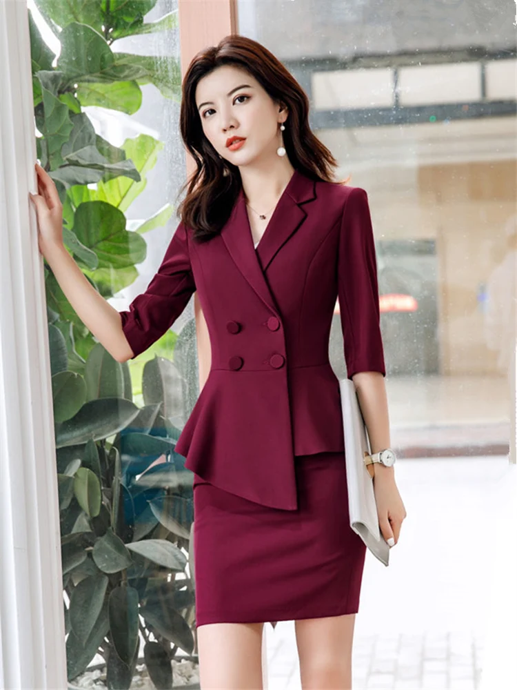 Top Trends: Red Skirt Suit 2 Pieces Set Fashion Business Women Suit Office Ladies Work Wear Uniform Interview Thin Blazer Hlaf Sleeve Top Shoppable Styles