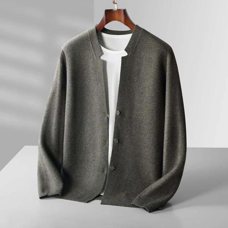 Top Trends: Autumn And Winter New All-Wool Knit Cardigan Men&#039;s Stand Collar Long Sleeve Loose Leisure Suit Coat Sweater Joker Cashmere Top. Shoppable Styles