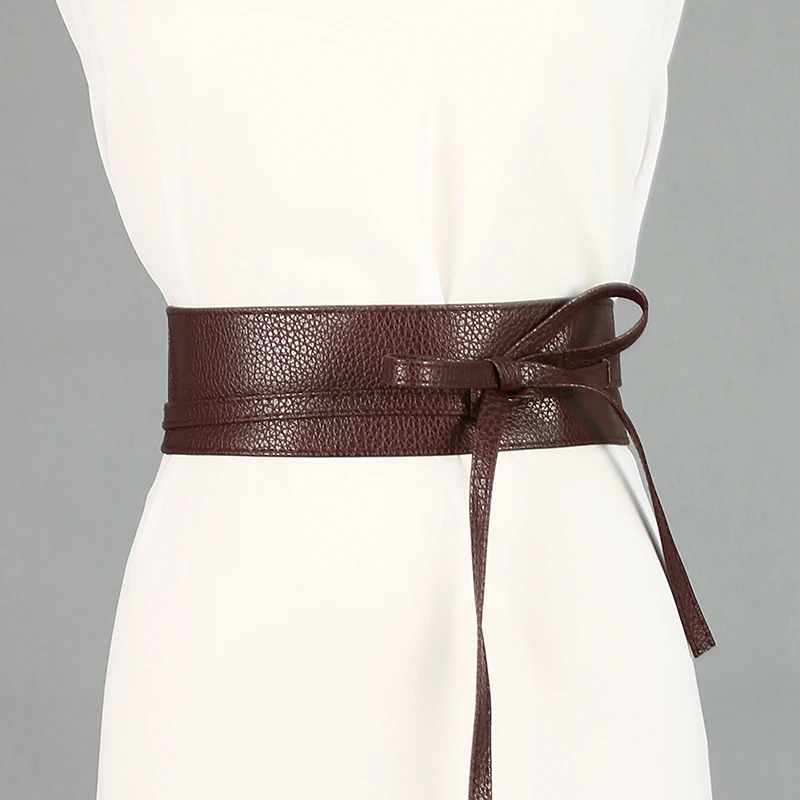 Top Trends: New Spring Autumn Women Belt For Dress Fashion Metallic Color Soft Faux Leather Wide Belt Self Tie Wrap Waist Dress Shoppable Styles