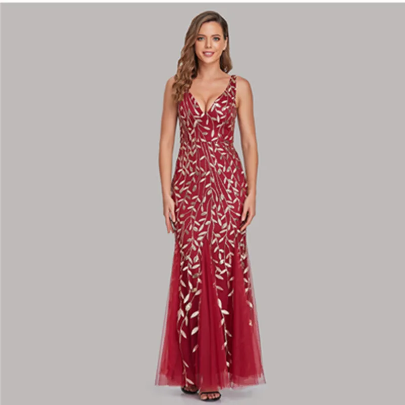 Top Trends: New 2024 Dress Sexy Long Sleeveless V-neck Embroidered Bead Patch Slim Fit Fishtail Bridesmaid Evening Dress For Women Shoppable Styles