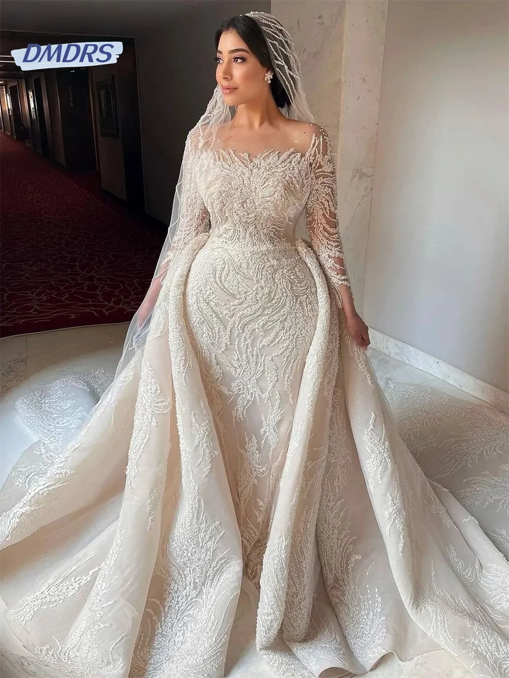 Top Trends: Luxury Appliques Floor-length Wedding Dress Romantic O-neck Sheath Bride Robe Elegant Vestidos De Novia Shoppable Styles