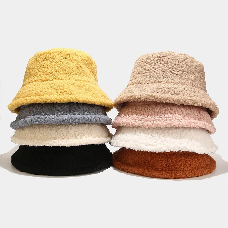 Top Trends: Lamb Faux Fur Bucket Hat Winter Warm Teddy Velvet Hats Caps For Women Lady Outdoor Panama Fisherman Hat Shoppable Styles