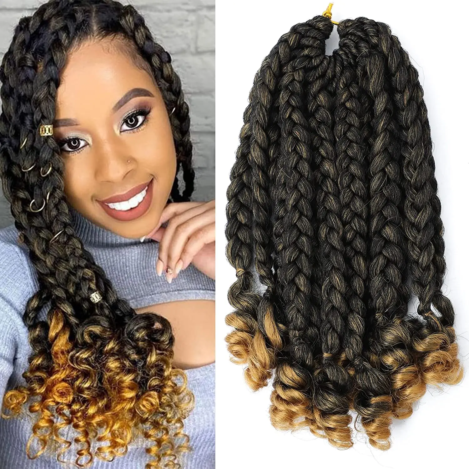 Top Trends: Sambraid Synthetic Crochet Hair Short Bob Box Braid With Curly Ends 10Inch Omber Blonde Pre Stretched Box Braids For Women Kids Shoppable Styles