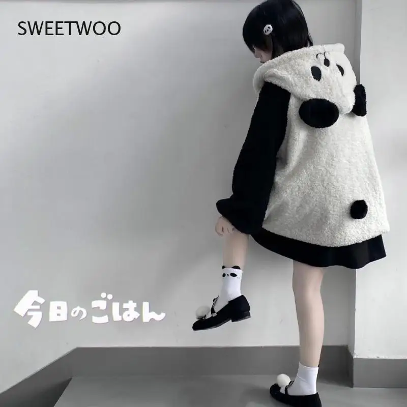 Top Trends: Autumn Winter Kawaii Hoodies Women Japanese Soft Girl Lambswool Cute Panda Ear Oversized Hoodie Preppy Style Button Coat Shoppable Styles