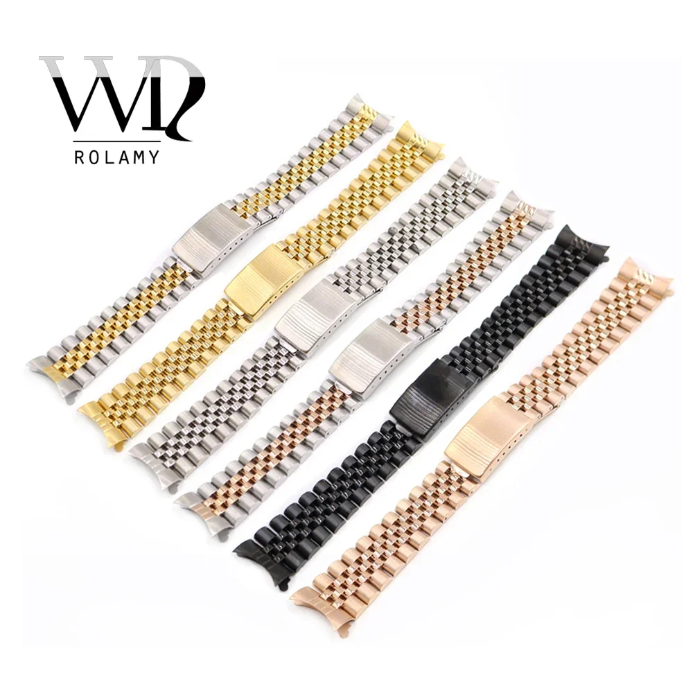 Top Trends: Rolamy 19mm 20mm 22mm Wholesale Hollow Curved End Solid Screw Links Replacement Watch Band Strap Old Style Jubilee Dayjust Shoppable Styles