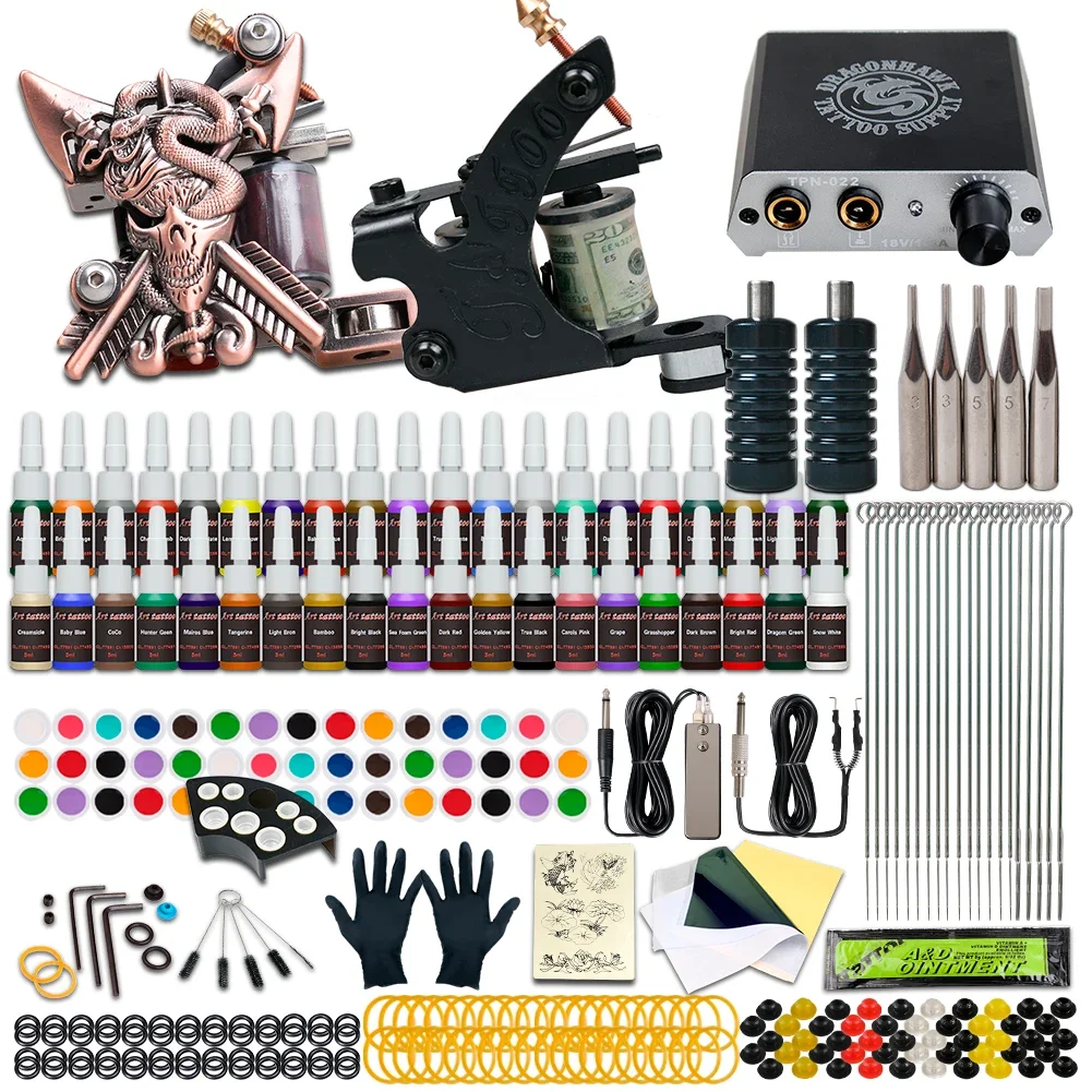 Top Trends: Beginner Complete Tattoo Kit Machines Gun Black Ink Set Power Supply Grips Body Art Tools Set Permanent Makeup Tattoo Set Shoppable Styles